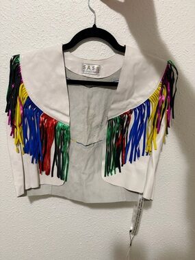 Sass by Sarah Bailey Leather Waistcoat with multi colored tassels